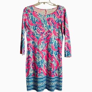 Lilly Pulitzer Marlowe Dress Cosmic Coral Cracked Up Lobsters Cotton Knit XS